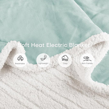 Electric Heated Blanket Throw Size 50"x60" - Dual-Sided with Microplush & Sherpa Fabric, 4 Heat Settings & 3 Hours Auto Off, Machine Washable - Spring Green