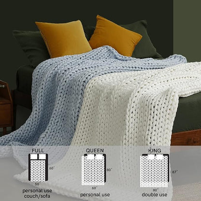 YnM Cooling Weighted Blanket, Handmade Chunky Yarn Knitted Design, Temperature Regulating and Breathable, Machine Washable Throw for Sleep or Home Decor (White, 60x80 Inch, 20lbs)