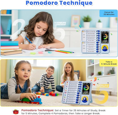 Mooking 5-in-1 Visual Timer, ADHD Tool for Kids|Adults, Visual Schedule for Kids with Autism, 12/24 Task Timer & Chore Chart Board, ADHD Tools with Daily Checklist for Home, School, Classroom - Blue