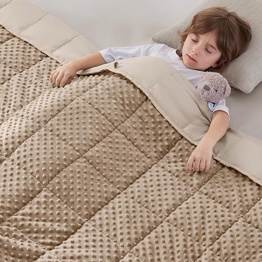 anfie Weighted Blanket Kids(40"x60" 7lbs) Weighted Blanket Cooling Blanket for Sleeping,Throw Size Breathable Blanket with Premium Glass Bead(Khakil)