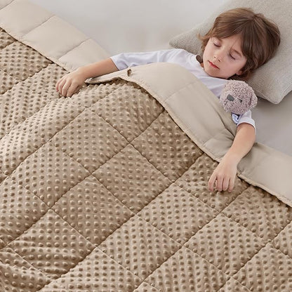 anfie Weighted Blanket Kids(50"x60" 5lbs) Weighted Blanket Cooling Blanket for Sleeping,Throw Size Breathable Blanket with Premium Glass Bead(Khakil)