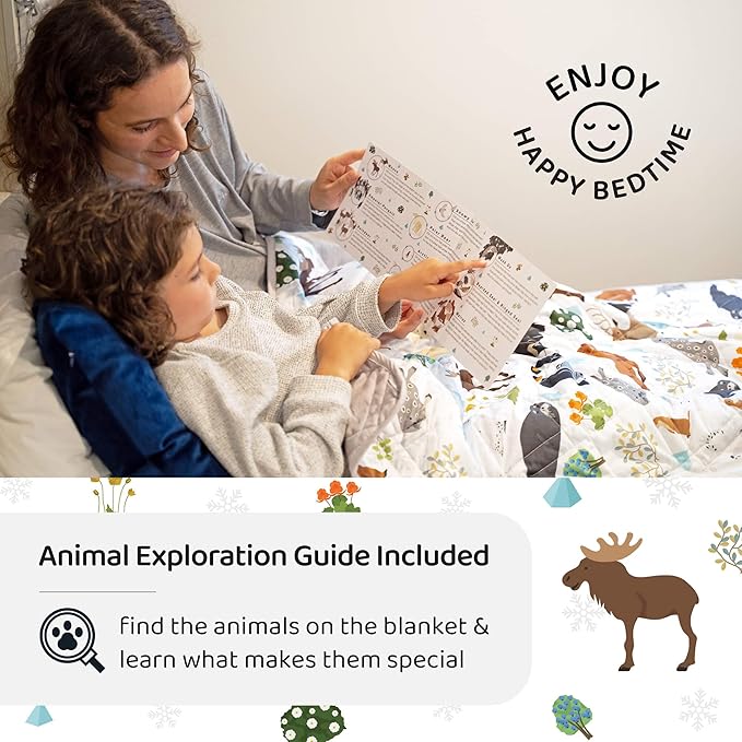 Aricove Kids Weighted Blanket, 5 lb, 36x48 inches, Small Size, Soft Cotton, Machine Washable, Grey/Snow Animals
