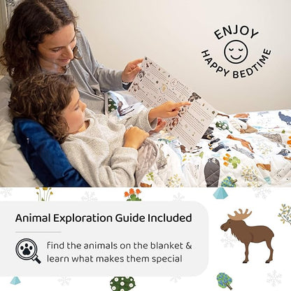 Aricove Weighted Blanket Kids, 7 lb, 40x60 inches, Small Twin Size, Soft Cotton, Machine Washable, Grey/Snow Animals