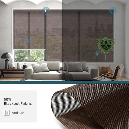 Motorized Light Filtering Roll Shades Work with HomeKit, 50% Blackout Smart Blinds for Windows, Half-Shading Electric Blinds with Remote,Automatic Solar Shades, Sunscreen PVC Free Cocoa