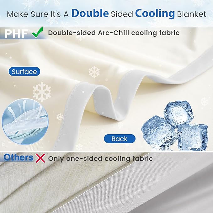 PHF Double Cooling Blanket for Hot Sleepers Queen Size, Arc-Chill Q-Max>0.5 with Double Cooling, Summer Blanket Absorbs Heat to Keep Cool All Night for Night Sweats (Cannoli Cream, 90''x90'')