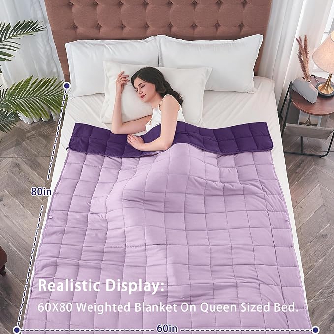 yescool Weighted Blanket for Adults (12 lbs, 60" x 80", Purple) Cooling Heavy Blanket for Sleeping Perfect for 110-130 lbs, Queen Size Breathable Blanket with Premium Glass Bead, Machine Washable