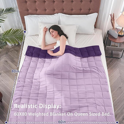 yescool Weighted Blanket for Adults (17 lbs, 60" x 80", Purple) Cooling Heavy Blanket for Sleeping Perfect for 110-130 lbs, Queen Size Breathable Blanket with Premium Glass Bead, Machine Washable