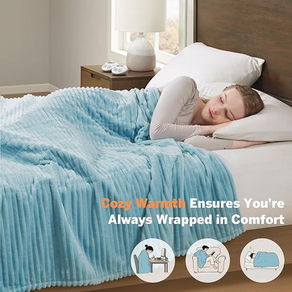 Serta Electric Blanket, Soft, Ribbed, Plush Heating Blanket Queen for Office, Couch, 1-12 hr Auto Shut Off Timer, 10 Lv Heating, ETL Certified, Queen 84"x90" Sky Blue