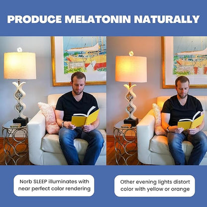 Norb NorbSLEEP Low-Blue Sleep Light Bulb – Melatonin-Boosting Nighttime LED for Restful Sleep – for Babies, Kids, & Adults – 9W A19 Dimmable, Natural Evening Spectrum, White Not Amber (1-Pack)