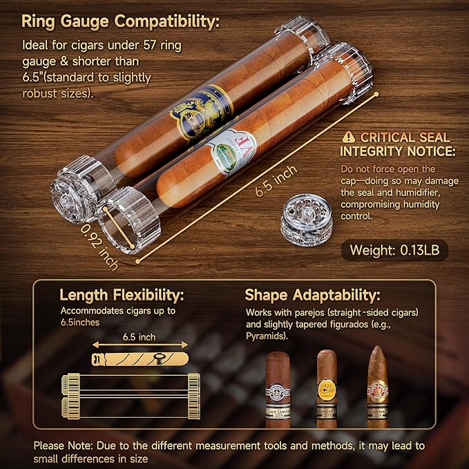Travel Cigar Humidor, Portable Humidifier Tubes, Removable Cigar Case with Stand, Detachable Storage Tube for 2 Cigars Shorter 6.5 inch, Crystal Gel Keep Humidity (2 Cigar Tubes)