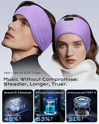 MUSICOZY Sleep Headphones Bamboo Cotton Headband, Wireless Bluetooth 5.4 Headphones for Sleeping Side Sleepers, Sleeping Headband for Men & Women, Ideal Gift for Travel, Workout, Yoga