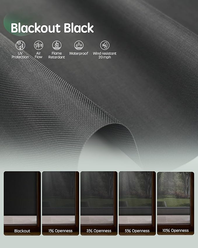 Yoolax Customized Motorized Outdoor Shades, Smart Blinds Compatible with Alexa Google, Remote Control Waterproof Blinds for Patio Porch Windows Outside (Blackout Black)