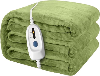 Electric Heated Blanket 72"x84" Full Size Flannel Heated Blanket, Cozy & Warm for All Night, 4 Heat Settings & 10 Hours Auto Off, Machine Washable, Green
