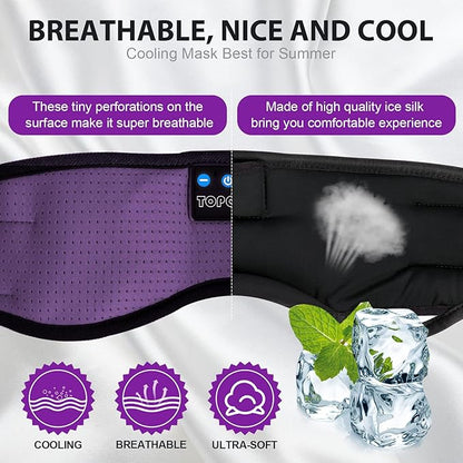 TOPOINT Sleep Mask with Bluetooth Headphones, Breathable Silk Eye Mask for Sleeping Men Women, Bluetooth Sleep Mask Blackout with Speakers, Microphone Handsfree, USB C for Travel Meditation Gifts