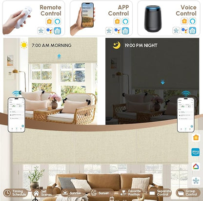 Kincmo No Drill Motorized Blinds with Remote, 100% Blackout Roller Shades for Windows, Custom Electric Blinds Compatible with Alexa, Apple Homekit, Google Home (100% Blackout Dual Sided Beige)