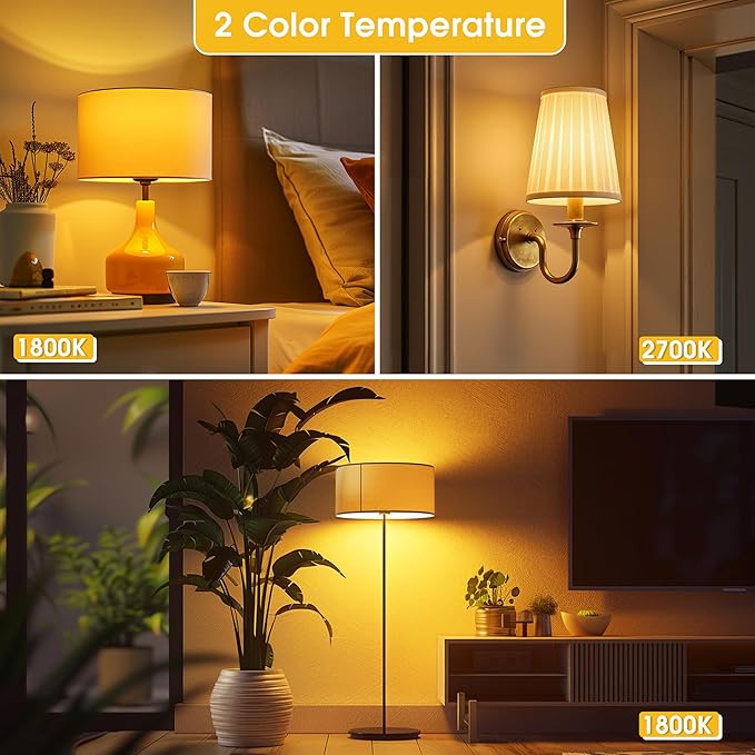 Briignite Amber Sleep Light Bulbs, A19 E26 Warm ligjt(2700K-1800K), Wall-Controlled Switch Dimmable Soft Lights for Lamps, Blue Light Blocking Night Light, 2CCT, 2 Pack