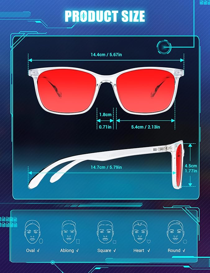 TIJN Blue Light Glasses for Men Women - Red Light Glasses for Computer Gaming - Dual AR Coating Lens - Screen Fatigue & UV Protection