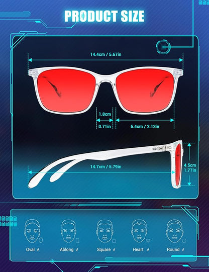 TIJN Blue Light Glasses for Men Women - Red Light Glasses for Computer Gaming - Dual AR Coating Lens - Screen Fatigue & UV Protection
