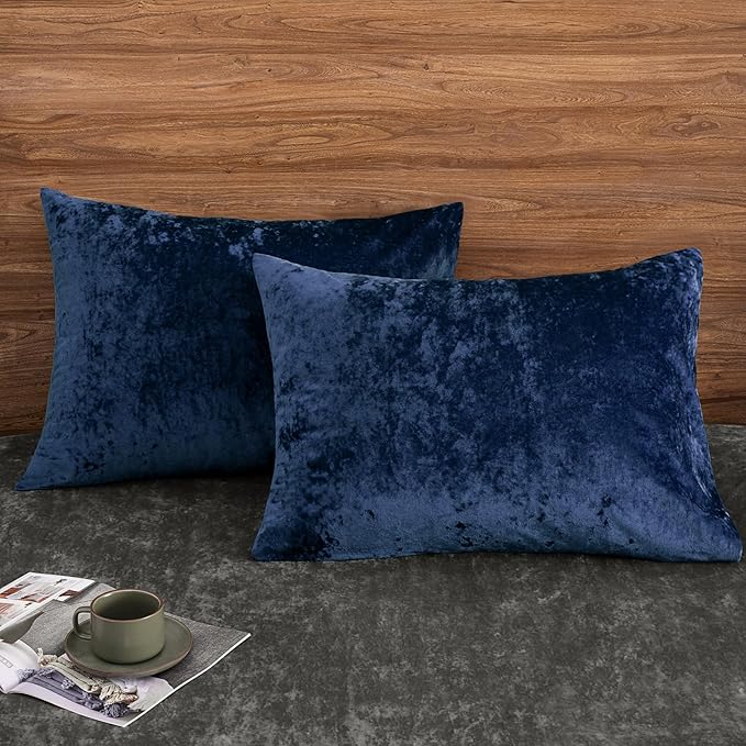 PHF Truly Velvet Pillowcases Standard Size, No Insert, 2 Pack Ultra Soft Breathable Pillow Shams Covers with Envelope Closure, 20" X 26" Luxury Cozy Warm Fuzzy Flannel, Navy Blue