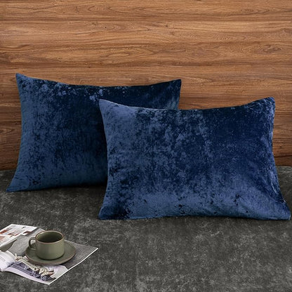 PHF Truly Velvet Pillowcases Standard Size, No Insert, 2 Pack Ultra Soft Breathable Pillow Shams Covers with Envelope Closure, 20" X 26" Luxury Cozy Warm Fuzzy Flannel, Navy Blue