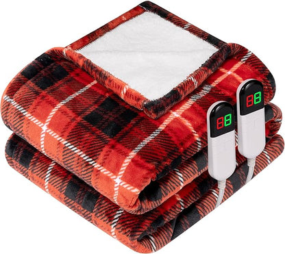 Red Christmas Electric Heated Blanket 90"x100", Fast Heating King with 8 Hours Auto Off/8 Heats Levels, Soft Plaid Sherpa with ETL Certification, Gift for Women Adults Keep Warm in Home Office