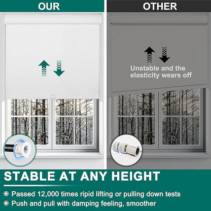 BERISSA Cordless Blackout Roller Shades for Windows,Free-Stop Linen Fabric Windows Blinds with Cassette Valance,Thermal Insulated UV Protection Roller Blinds for Home Office. White.68 W x 72" H