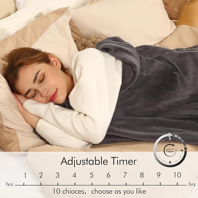 ESTINGO Electric Blanket Full Size - 72"x84" Cozy Coral Fleece Full Size Heated Blanket with Overheat Protection, Fast Heating Blanket with 6 Heating Levels & 1-10 Hours Adjustable Timer, Dark Gray