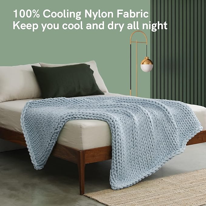 YnM Cooling Weighted Blanket, Handmade Chunky Yarn Knitted Design, Temperature Regulating and Breathable, Machine Washable Throw for Sleep or Home Decor (Azure Blue, 50x60 Inch, 10lbs)