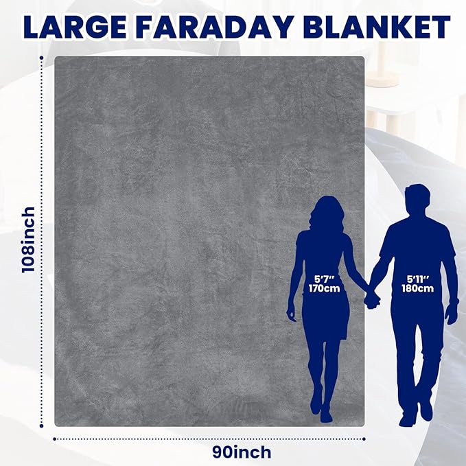 Preboun 108.27 x 86.61 Inch Large Faraday Blanket for Pregnant Babies, Emf Blanket Protection 5 G, Bluetooth, Phone Towers, Two Sides Using for Beds Couches Travel(Flannel, Grey)