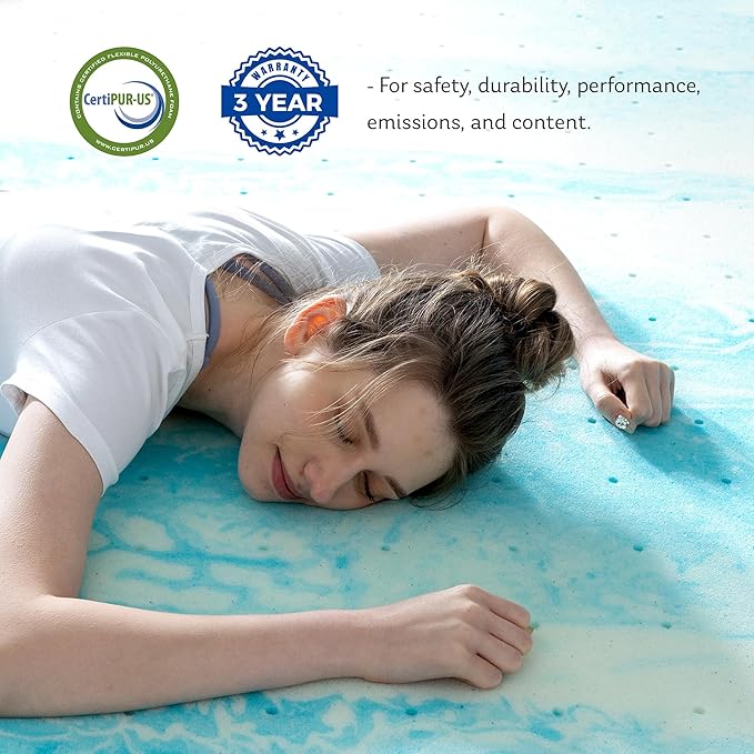 Full Mattress Topper 3 Inch Memory Foam Mattress Topper with Gel Infusion, Cooling Mattress Pad in a Box, CertiPUR-US Certified, 54”x75”, Blue