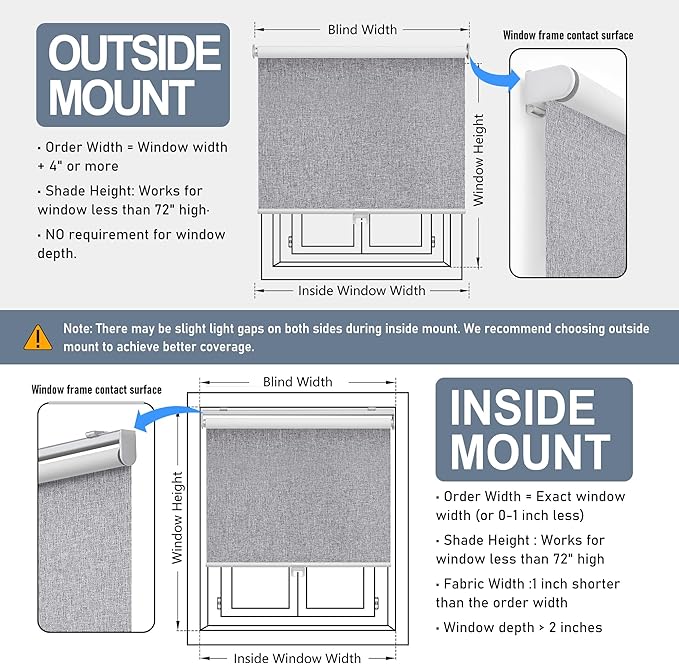 Customize Cordless Roller Shades Blackout Blinds for Windows Room, UV Protection Window Shades Door Blinds for Home and Office Heather Grey