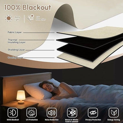 Kincmo No Drill Motorized Blinds with Remote, 100% Blackout Roller Shades for Windows, Custom Electric Blinds Compatible with Alexa, Apple Homekit, Google Home (100% Blackout Dual Sided Beige)