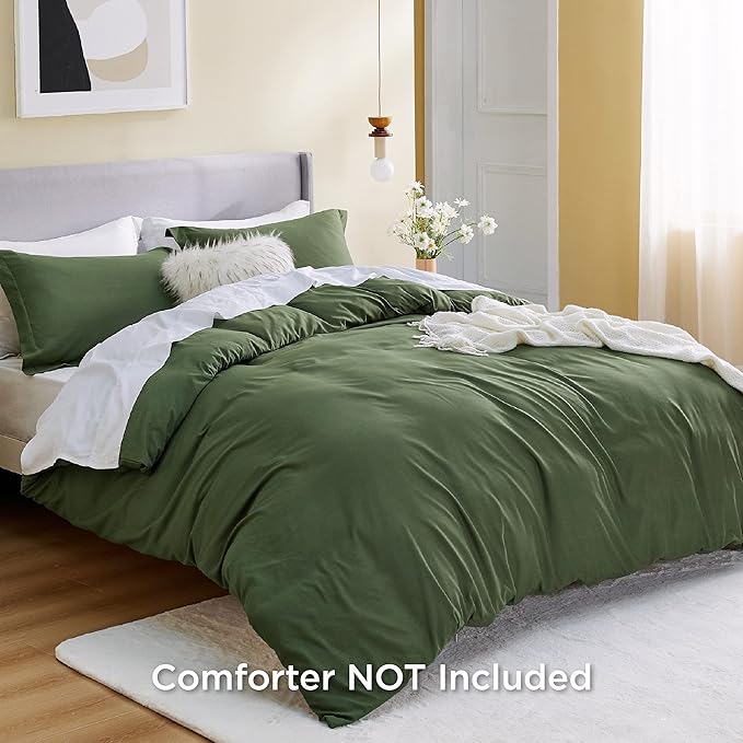 Bedsure Duvet Cover California King Size - Soft Double Brushed Bedding Set for Kids & Adults, Zipper Closure, 3 Pieces, Includes 1 Duvet Cover (104"x98") & 2 Pillow Shams, NO Comforter, Olive Green