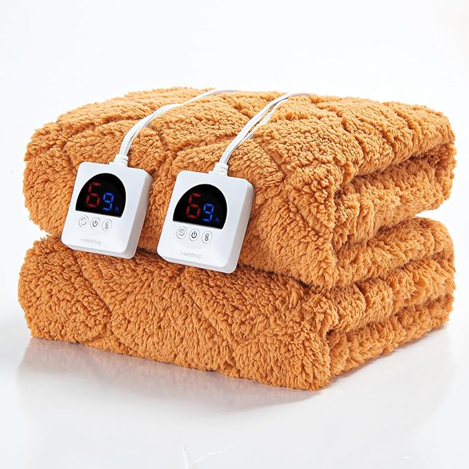 Electric Heated Mattress Pad King Size Heating Mattress Pad Dual Control 78x80IN Sherpa Warm Winter Deep Pocket 6 Heat Settings 1-9-Hour Timer Auto-Off Machine Washable Mocha Mousse New Launch