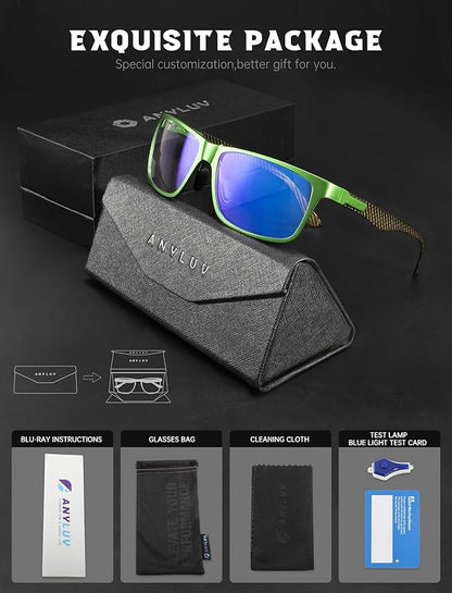 ANYLUV Blue Light Blocking Glasses Men Computer Gaming Glasses Lightweight Al-Mg Metal Anti Eyestrain Eye Protection