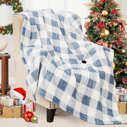Homemate Electric Blanket Heated Queen Size - 84“x90“ Ultra Soft Cozy Flannel Heating Blanket with 10 Fast Heat Levels 8 Hours Auto Off Over-Heated Protection ETL Certification Keep Warm in Home