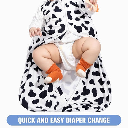 Baby Sleep Sack 6-12 Months Baby Wearable Blanket 100% Rayon Cotton 2-Way Zipper Toddler Sleeping Sack，Comfy Soft Lightweight TOG 0.3（Cow Print）