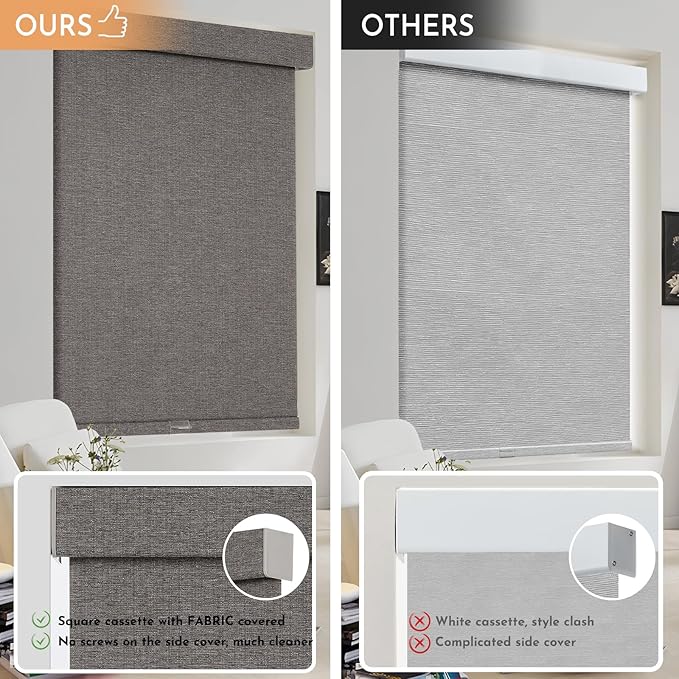 Persilux Blackout Roller Shades for Indoor Window Blinds,Cordless,Linen Fabric,Thermal Insulated Fabric UV Protection Shades for Home,Office,Bedroom,Door,Blackout-Stone Grey,Custom Size