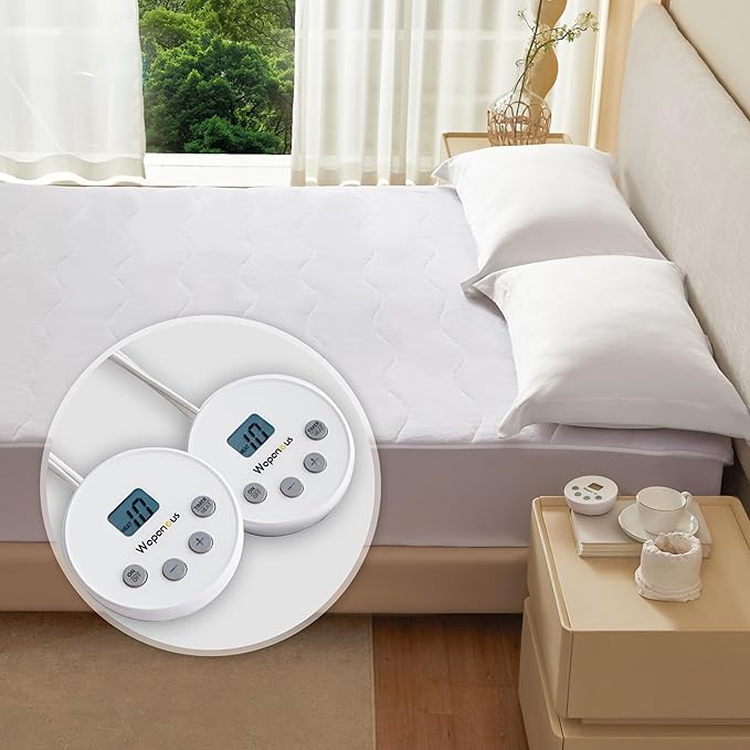 Wapaneus Quilted Wave Heated Mattress Pad Queen Size 10 Heat Settings & Dual Control with 1-12 Hours Auto Off,Deep Pocket Fits up to 18",Coral Fleece Bed Warmer,ETL Listed Machine Washable,60"x80"