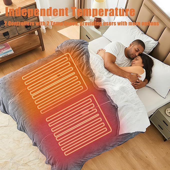 Electric Blanket King Size, 100"x90" Heated Blanket with Dual Control, Over-Heat Protection, 10 Heating Levels &1-8 Time Settings Auto-Off, Flannel & Sherpa Blanket Fast Heating, ETL Certification