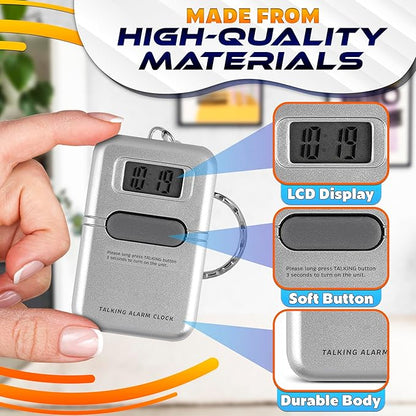 Talking Clock for Blind Elderly – Easy to Use Talking Clock Keychain for Visually Impaired with LCD Display, Built-in Alarm, Compact & Portable – Time Voice Announcement | Gifts for Blind People