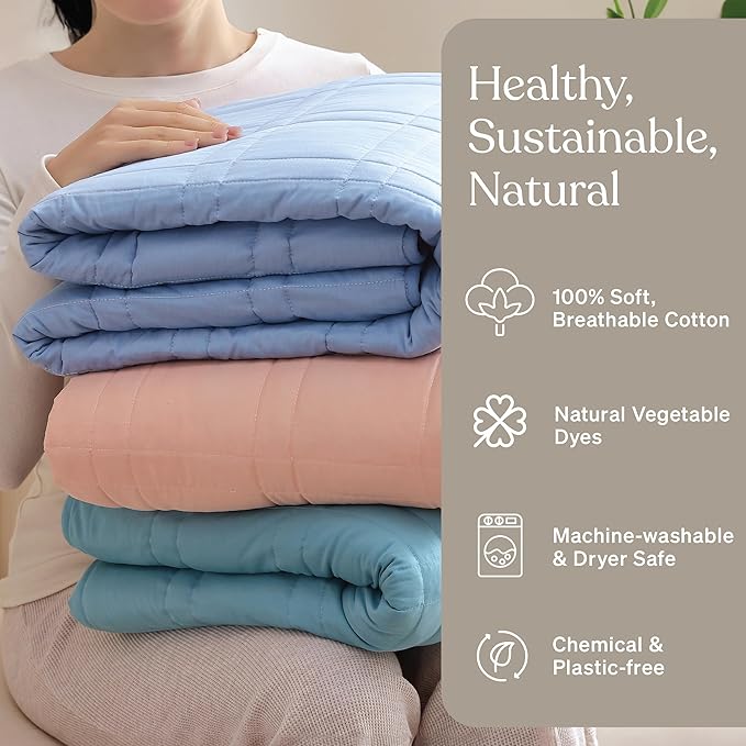 Baloo Weighted Blanket for Kids and Adults (Petal Pink - 9lbs 40"x60" - Mini Size) | Cooling & 100% Cotton Material | Machine Washable & Dryer Safe | with Glass Microbead Fill