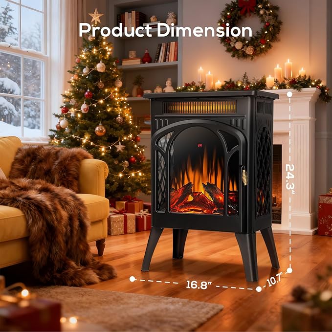 ZAFRO 24" Freestanding Electric Fireplace Stove with Remote, Adjustable Flame Color and Brightness, Fireplace Heater with Thermostat/Timer/Dimmer/Overheat Protection for Bedroom, Living Room(Black)
