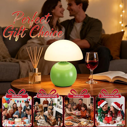 Small Mushroom Lamp,USB-Plug in Bedside Table Lamps with 3-Temperature LED Bulb Dimmable,Unique Cute Aesthetic Home Decor for Living Room,Bedroom, Modern Ceramic Base Glass Lamp(Green)