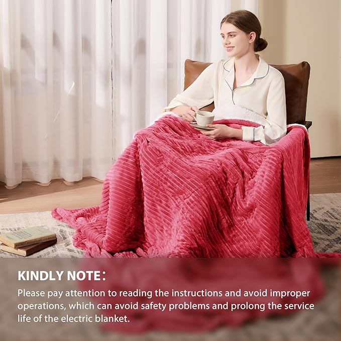 Homemate Heated Blanket Electric Throw - 50"x60" Heating Blanket Throw 1/2/4/6/8 Hours Auto-Off 10 Heat Levels Over-Heat Protection Soft Flannel Sherpa ETL Certification