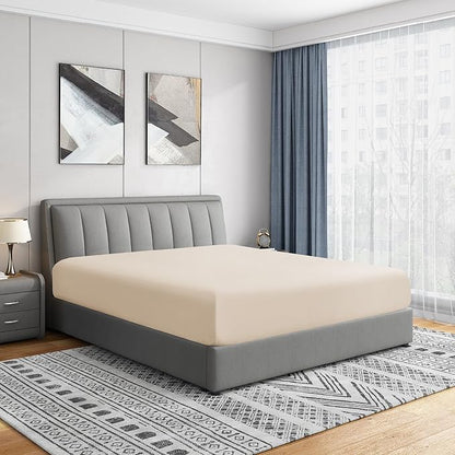 Cathay Home Twin Fitted Sheet - Double Brushed Ultra Soft – Wrinkle & Fade Resistant - 16" Deep Pocket Fitted Sheet Only - Good Fit for 14"-18" Deep Mattress (Twin, Cream)