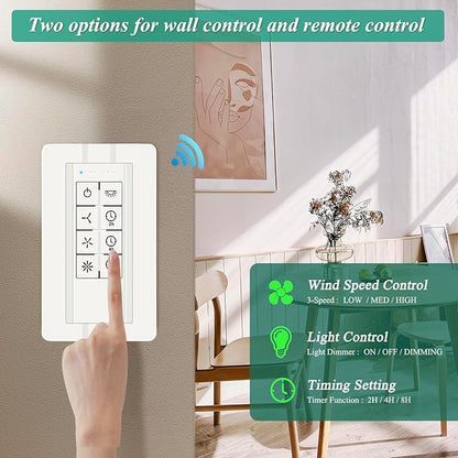 Universal Smart WiFi Ceiling Fan Remote Control Kit, Wall Switch Compatible with Alexa,Google Assistant and Smart Life App,Replacement for Hunter Hampton Bay Harbor Breeze,2-8h Timing (Beige)