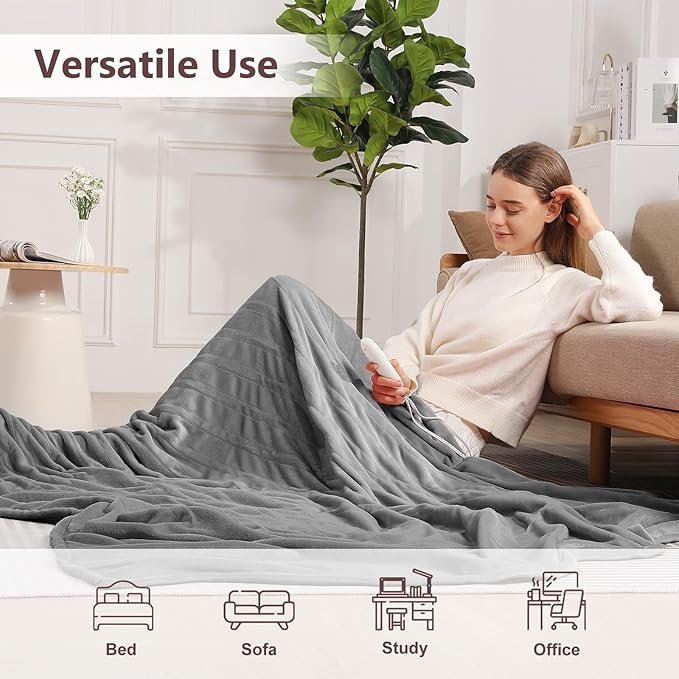 Heated Blanket Full Size Electric Blanket 72" X 84" with 5 Heating Levels & 10 Hours Auto Off, Double-Sided Premium Flannel Heating Blanket, ETL & FCC Certified, Machine Washable, Warm Gift