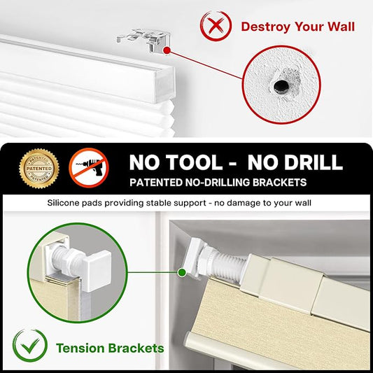 LazBlinds Cordless Cellular Shades, No Tools No Drill Blackout Honeycomb Shades Pleated Blinds for Windows, 22'' W x 48'' H, Soft Cream