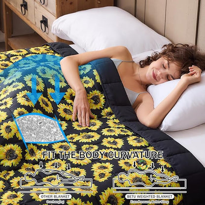 Sunflower Weighted Blanket for Adults 12lbs, 48"x72", Twin Full Size Cooling Heavy Throw Blanket for 110-130lbs, Microfiber Soft Thick Big Blankets Weighted Comforter Gift for Sleeping